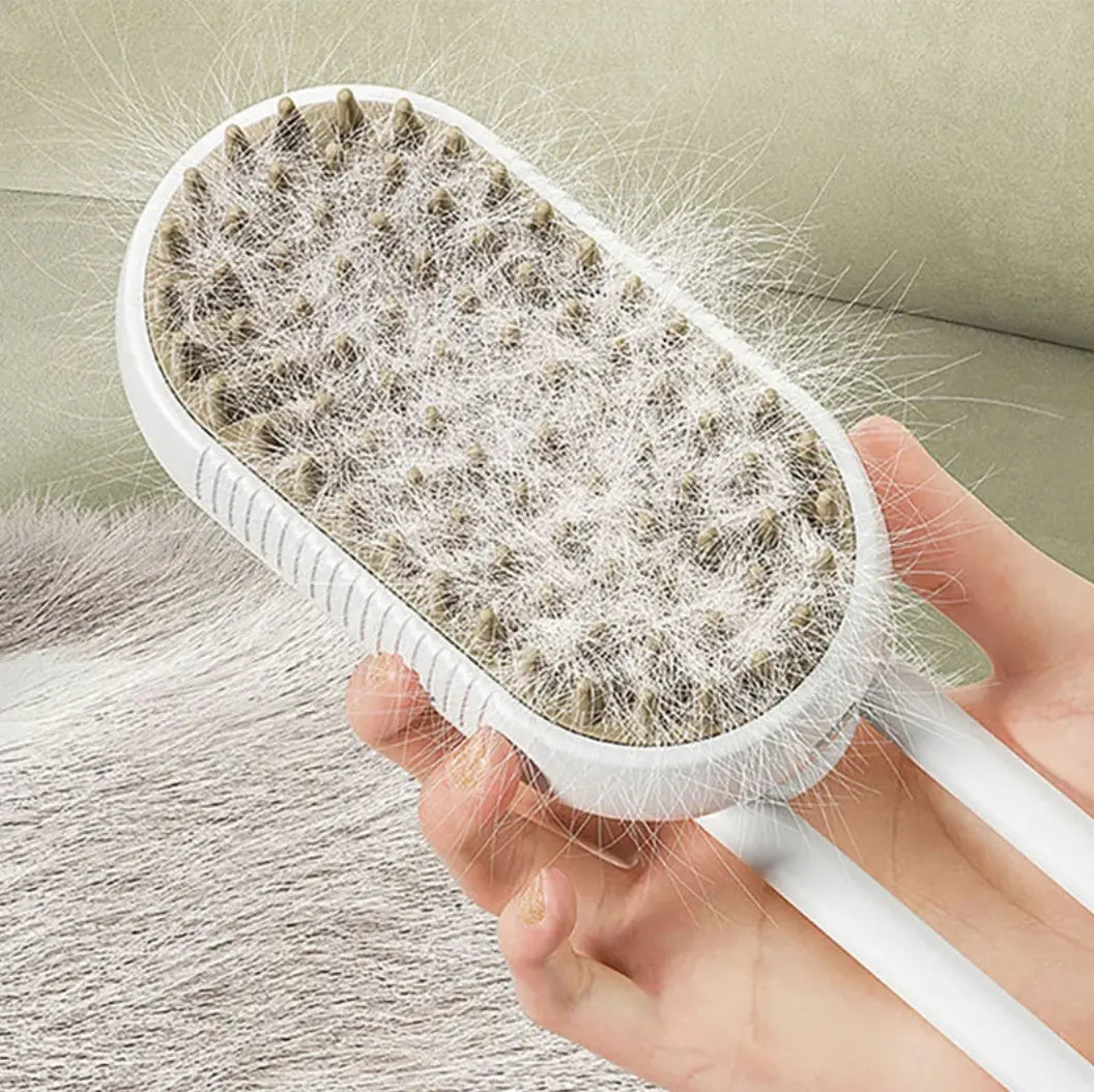 Brosse à vapeur avec poils blancs, tenue par une main.