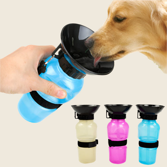 Outdoor Squeeze Water Bottle for Dog with Bowl Attachment in Various Colors