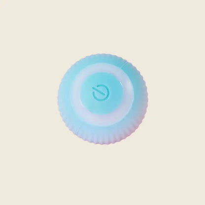 Smart cat ball in blue with power button.