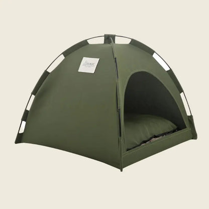 Cat tent with integrated cooling mat, cozy design, breathable materials, easy to transport.